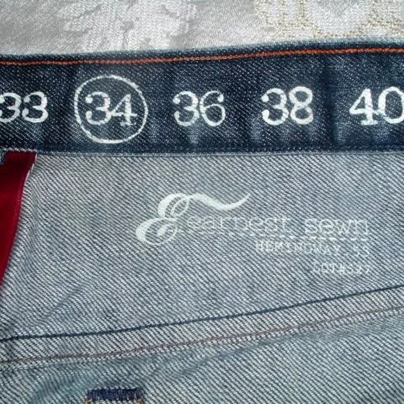 Earnest Sewn blue denim jeans Hemingway 34